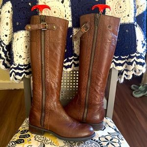 Franco Sarto Brown Leather Boots Zip Up Closed Toe Size 6M Women’s Knee High